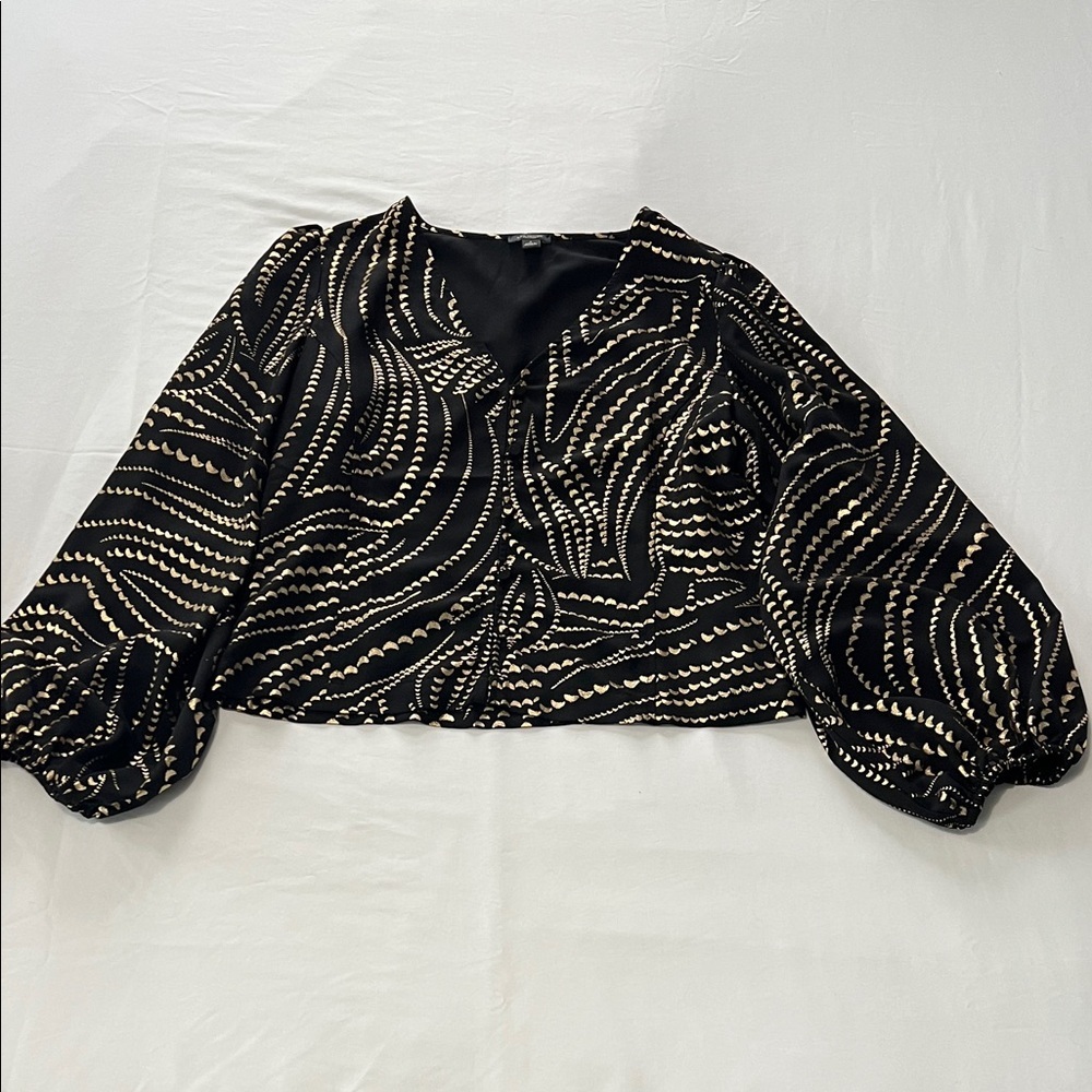 Ann Taylor Factory Black/Gold Balloon Sleeve Blouse